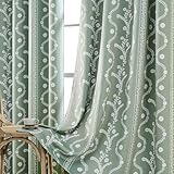 LIMON HOME Blackout Curtains Sage Green for Bedroom,Green and White Boho Patterned Drapes 84 Inch Length 2 Panels Set,Cute Black Out Floral Curtains for Vintage Farmhouse