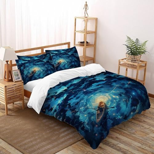 Boat Nórdica 3D Impreso 3 Piezas Funda De Edredón con Starry Sky Boat 3D Cama De Microfibra Adecuado para Adultos Y Niñas Regalo De Cumpleaños Double（200x200cm）
