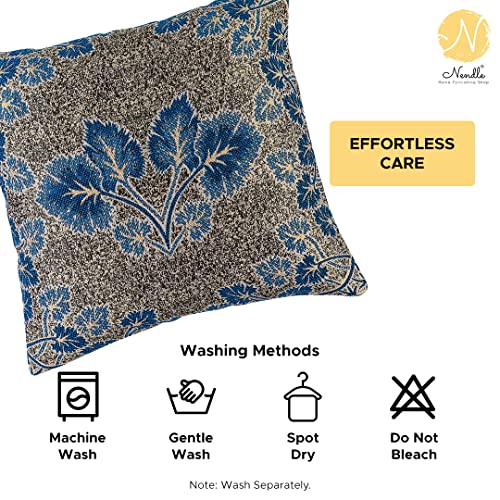 Image of Nendle Jacquard Weaved 16X16 Inch Polycotton Ethnic Floral 210 TC Cushion Cover Set Of 5 (40 * 40Cm, Firozi)