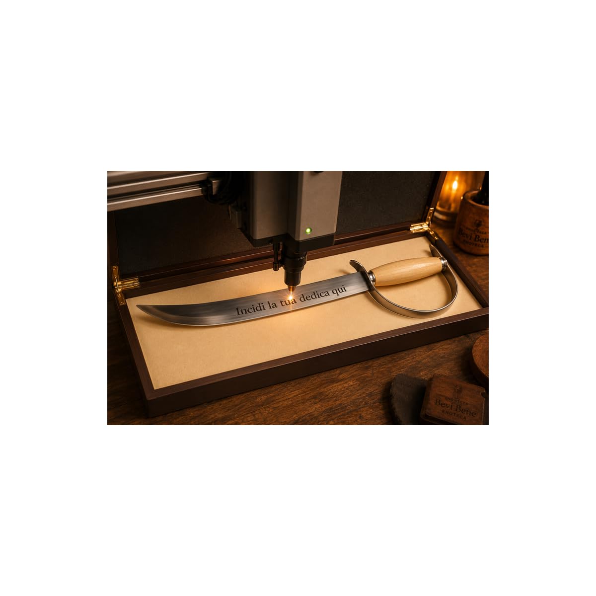 Sabre de sommelier pour champagne et mousseux avec boîtier en bois et gravure laser personnalisée, sabre pour bouteilles de vin, idée cadeau pour sommeliers et amateurs de vin