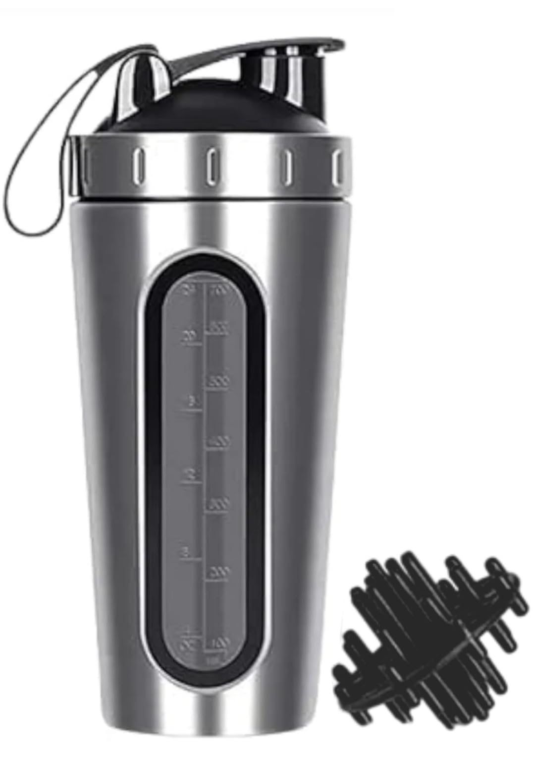 MYBURRGHSteel Visible Window Bottles for Protein Shaker for GYM Mens Protein Bottle 850 ml Shaker (Pack of 1, Silver, Tritan)