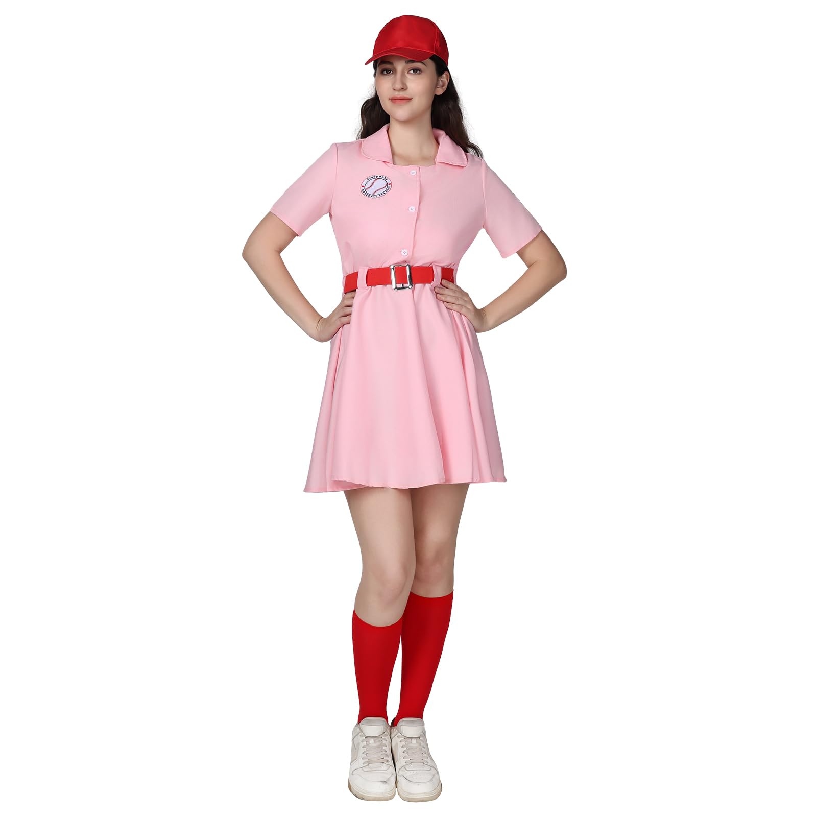EraSpooky Women's Baseball Player Costume 3 PCS Halloween Adult Softball Dress Uniform Set with Cap Stockings, Multicoloured, Medium