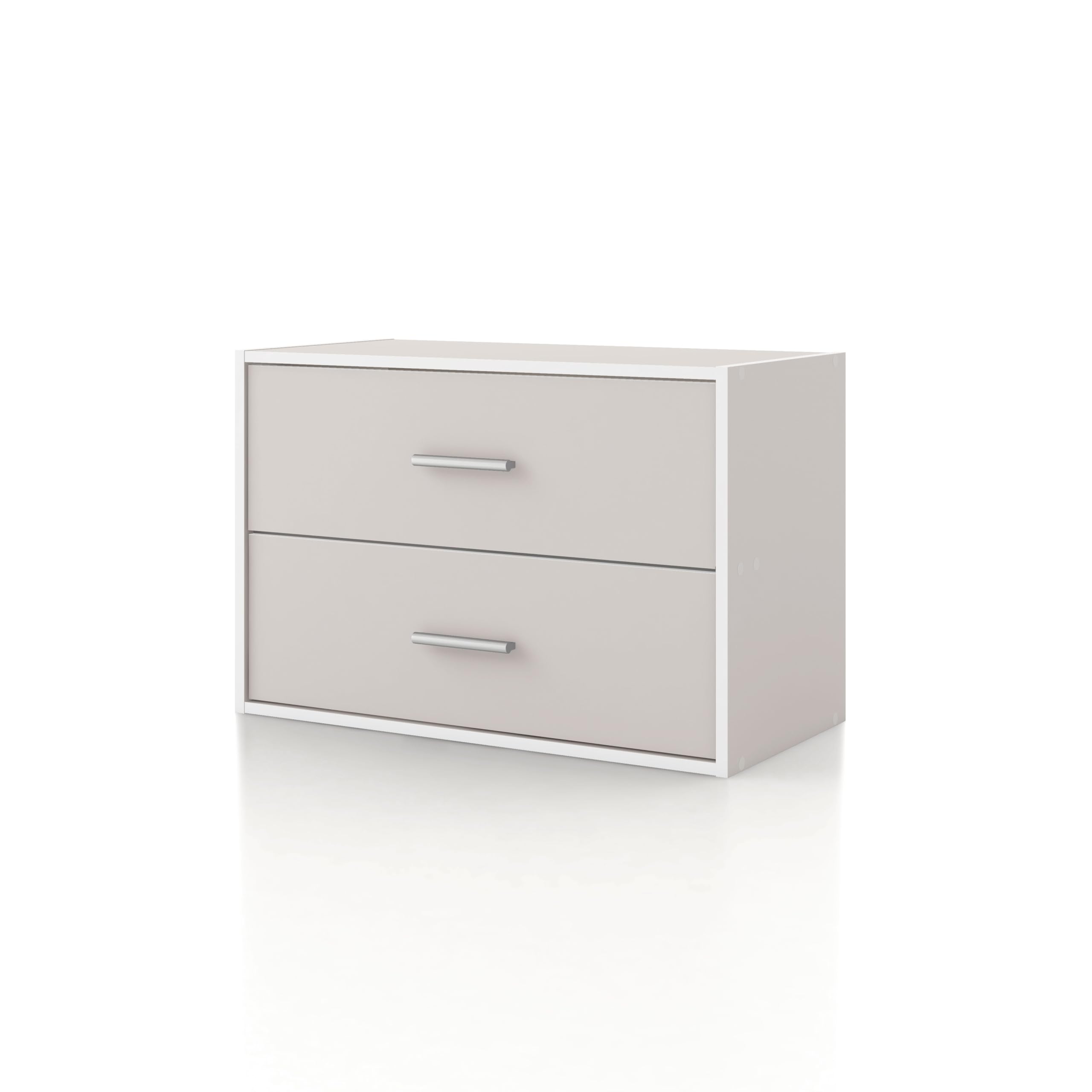 HOMES Apexa 2-Drawer Stackable Storage Cabinet - White Wooden Organizer For Bedroom & Office