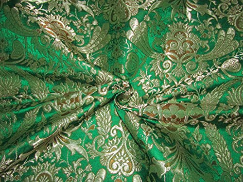 Brocart de soie lourde vert et doré pour costume de cérémonie BRO245