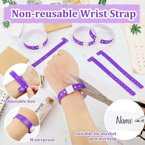 Image of Henoyso 600 Pcs Purple Plastic Wristbands for Events Vinyl Waterproof Pool Wristbands Neon Color Plastic Bracelet for Party Events Arm Band Identification for Concerts Carnivals