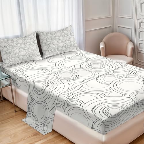 Ambesonne Abstract Sheet Set, Geometric Interlocking Circles Oval Shaped Round