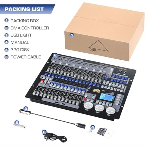 Kontroler światła DMX 512, 1024-kanałowy kontroler DJ z obudową lotniczą, obsługuje bibliotekę świateł R20, 60 scen, 96 opraw, konsola oświetlenia scenicznego