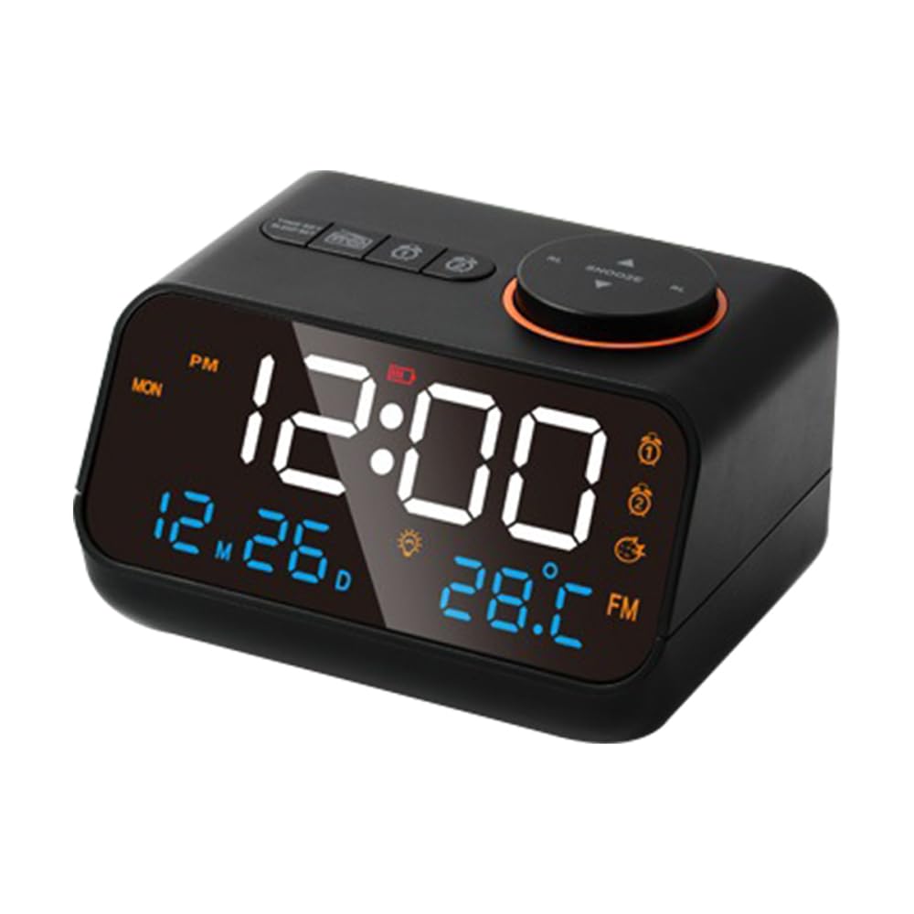 Réveil multifonction avec radio FM, horloge numérique LED rechargeable avec affichage de la température et de l'humidité, prend en charge l'activation du son, la luminosité / le volume réglable