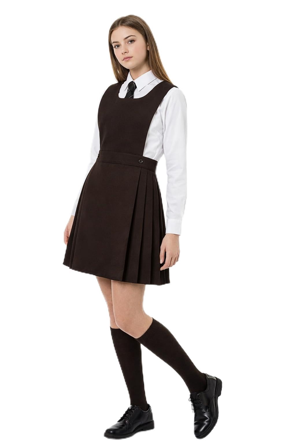 L S U Girls Brown Bib Pinafore Pleated School Uniform School Dress (17-18, )