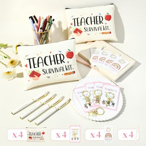 16PCS Teacher Appreciation Gifts Bulk Teacher Gifts Makeup Bags Survival Kit Appreciation Week Keychain Apple Bookmarks Pens for women2