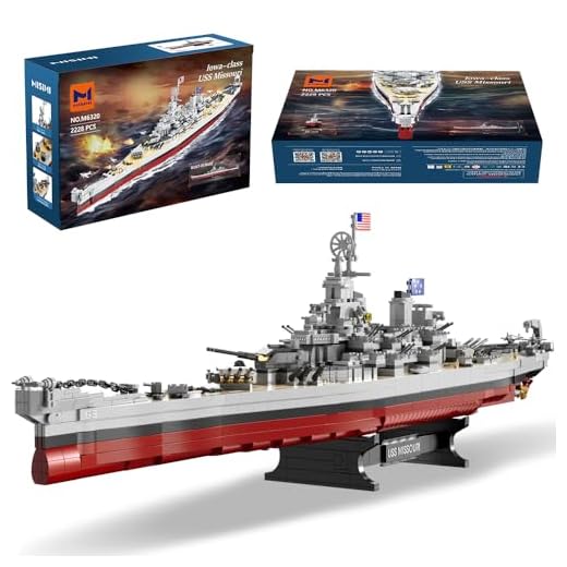 MISINI M6320 Military Series WWII Battleship Klemmbausteine Technik, 2228 Teile USS Missouri Battleship, Groß MOC Spielzeug Schiff Geschenkbauset für Erwachsene (Iowa)