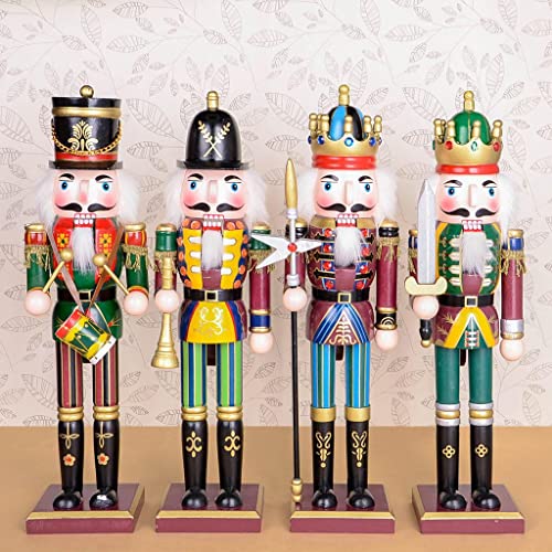 Bonarty Novos bonecos de soldado quebra-nozes de madeira de 30 cm, modelo rei, ornamento de casa de