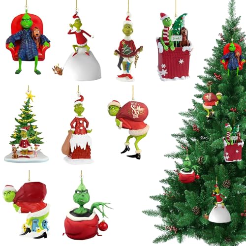 Dhqkqg 9 Stück Grin-ch Weihnachtsschmuck, Weihnachtsbaumschmuck, 2D...