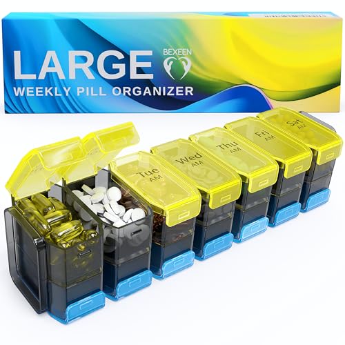 Image of Extra Large Pill Organizer 2 Times a Day - XL Pill Box 7 Day with Big AM /PM Compartments - Fits Large Vitamins, Supplements & Gummies, for 7 or 14-Day Use, Color-Coded, Senior-Friendly, No Spills
