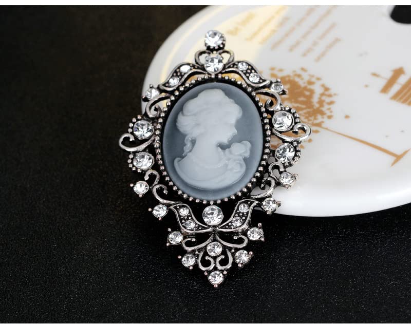 Image of lureme Vintage Elegant Victorian Lady Beauty Cameo with Crystal Brooch Pin (br000017)