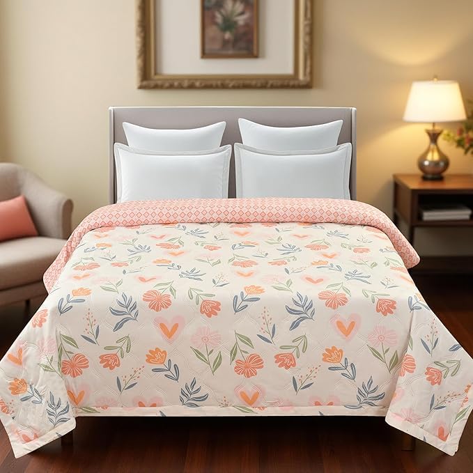 Image of MITUL AC Comforter for Double Bed Or Single Bed Ultrasoft AllSeason Polyster Dohar Duvet Light Wight (RED Yellow Flower Design, Double Bed)