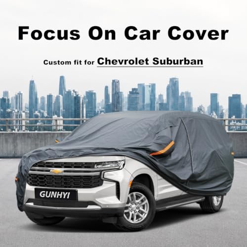 Image of GUNHYI Premium Car Cover Custom Fit Chevrolet Suburban (1973-2026), 16 Layers Heavy Duty Car Cover Waterproof All Weather with Zipper Door for Sun Rain Snow Dust Uv Protection