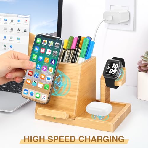 Wireless Charger for Apple Charging Station - Charging Station for Multiple Devices with PD 22.5W Adapter, for iPhone 15 14 13 12 Series, for iWatch 2-9, for AirPods Pro, for Android Wireless Phone