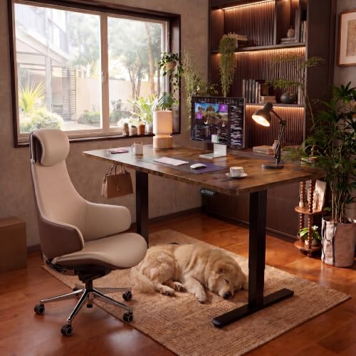 Image of Furmax Electric Height Adjustable Standing Desk Large 48 x 24 Inches Sit Stand up Desk Home Office Computer Desk Memory Preset with T-Shaped Metal Bracke, Brown