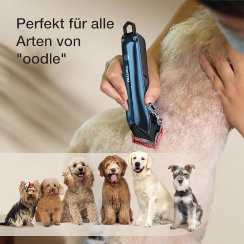 FuzzyFix Leise Hundeschermaschine Dichtes Fell, Profi Schermaschine Hund aus PC, Hunde Haarschneidemaschine Hunderasierer Tierhaarschneidemaschine Hundetrimmer für Dickes Lockiges Tierhaare,Blau