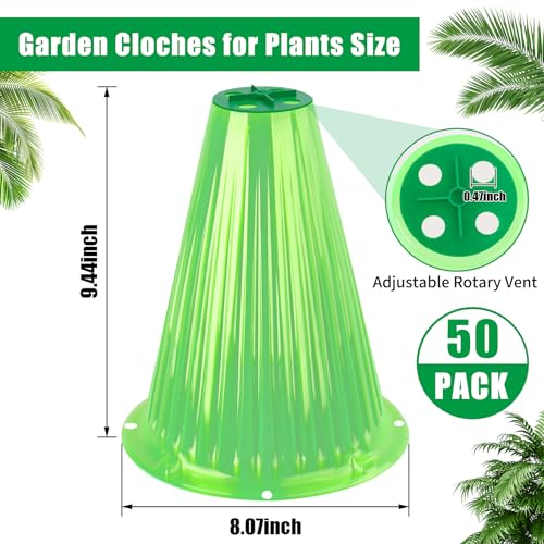 UQM Pacote com 50 cloches de jardim para plantas, protetor de planta de sino reutilizável com tampa