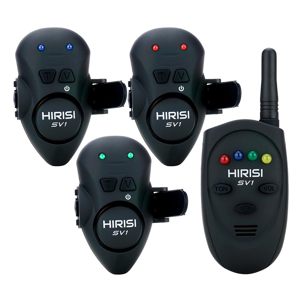 Hirisi Tackle Karpfen-Bissanzeiger mit Fernbedienung – Angelalarm für die Rute mit Einstellbarer Lautstärke und Signalton – Kompakt, leicht & wasserdicht Vibrations-Bissanzeiger für Angelruten