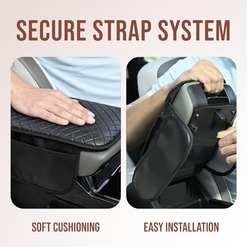 Image of Premium Car Armrest Cushion Pad - Soft PU Foam Console Pad for Relaxed Driving | Universal Fit Arm Support for Road Trips & Daily Commutes | Anti-Slip & Durable (Black)