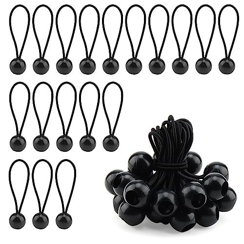 ZEONHAK 50 PCS 4 Inch Bungee Ball,10cm Bungee Cord with Ball, Flag Bungees Ties for Camping Tarp Tarpaulin, Black