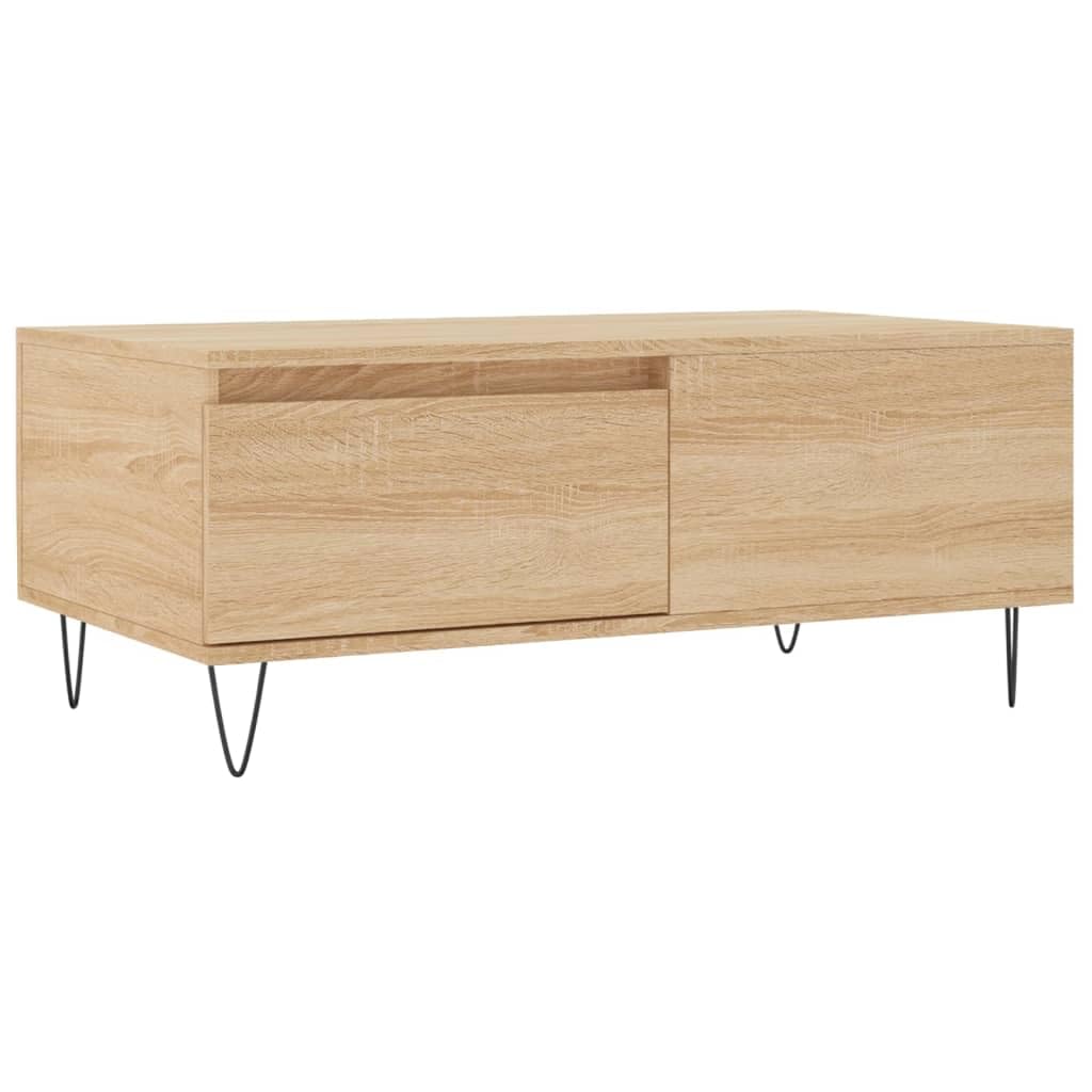 Générique Sonoma Dąb Stolik kawowy 90x50x36,5 cm Drewno inżynierskie | Z szufladą do przechowywania, solidna góra, metalowe nóżki, łatwe do czyszczenia