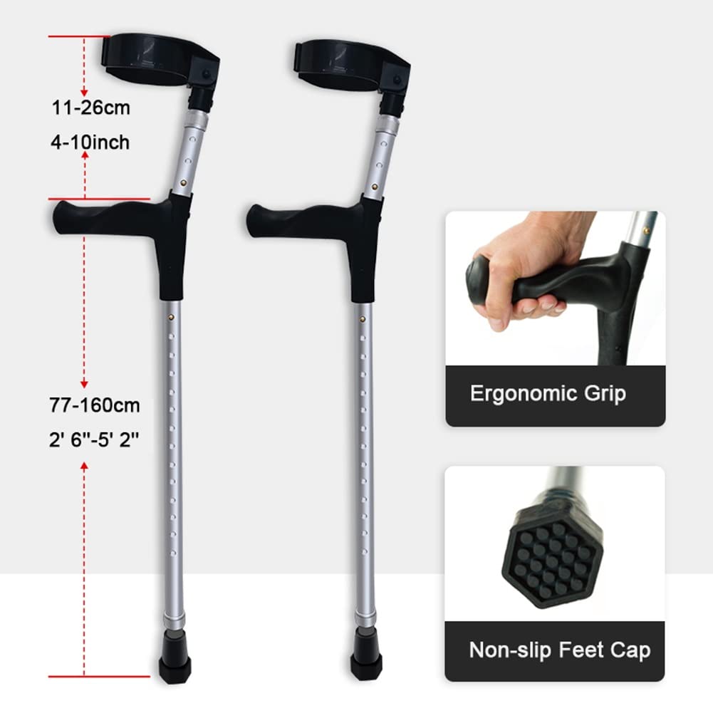 Muletas de Antebrazo Ajustables, Muletas de Brazo Ligeras para Adultos, Muletas Ergonómicas de Aluminio, Cómodas en La Muñeca, Altura Aplicable: 160-200 cm (Size : 1 Pair)