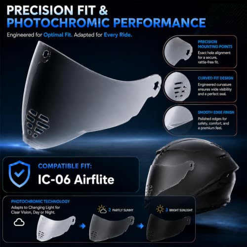 Image of PSLER IC-06 visor- Icon Airflite Face Shield Motorcycle Helmet Visor Accessories Replacement for Icon Airflite IC-06,Photochromic