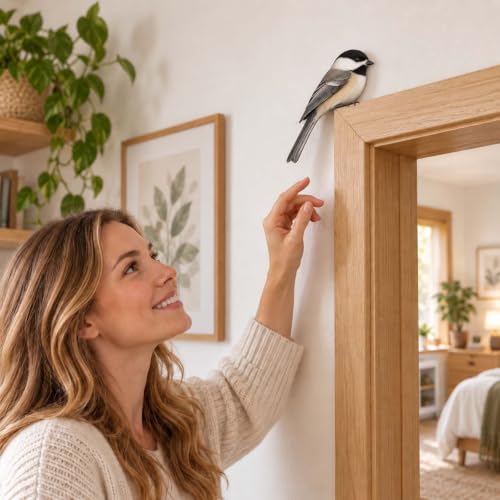 FRJINIE Wooden Bird Door Topper Decor Adorable Bird Shape Corner Statue (Chickadee-B) - image 3