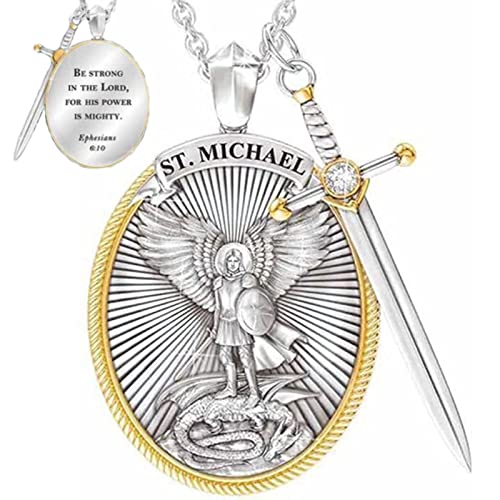 St Michael Necklace for Men,Archangel Michael Pendant,Stainless Steel,Christian Gifts for Women