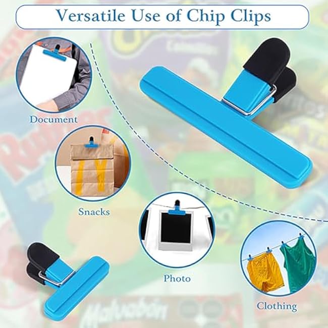Chip Clips, 8Pack Large Chip Bag Clips, Heavy Duty, Sturdy Upgrade Wide Open Bag Clips for Food Storage with Air Tight Seal Grip, Assorted Sizes Food Bag Clips for Kitchen Snacks