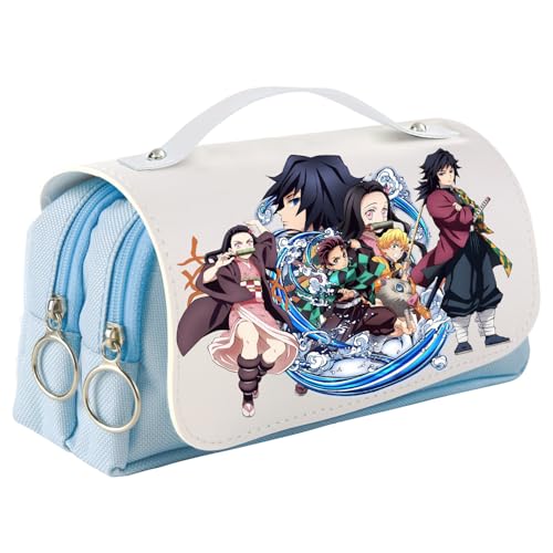 UBBY Demon Slayer - Estuche con cremallera para lápices de gran capacidad, liso, con asa, para escuela, viaje, regalo, Blue Smoke, 21 x 10 x 7cm, Retro