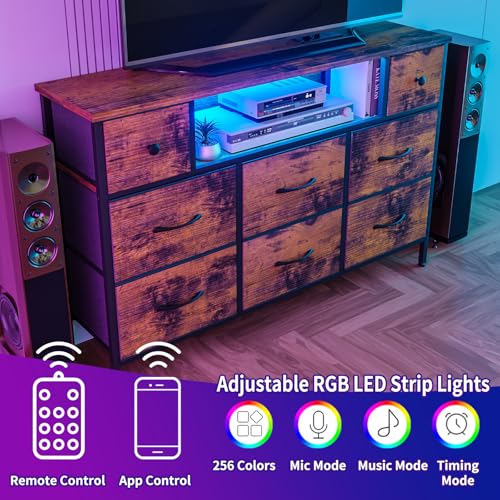 image for Fixwal TV Stand Dresser for Bedroom with Storage and LED Lights, Rusti