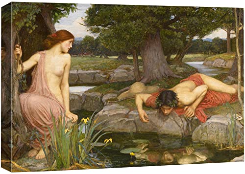 wall26 Canvas Print Wall Art Echo & Narcissus by John William Waterhouse People Historic Illustrations Fine Art Traditional Colorful Multicolor Cultural for Living Room, Bedroom, Office - 32"x48"