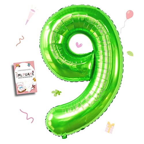 Image of 40 Inch Green Number 9 Balloon, 9th Birthday Decoration Boys Girls