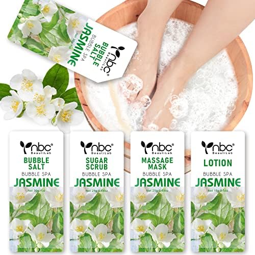 Kit de pedicura para pies remojados sal de burbujas, exfoliante de azúcar, máscara de masaje, loción de masaje en una caja, kit de spa de 4 pasos