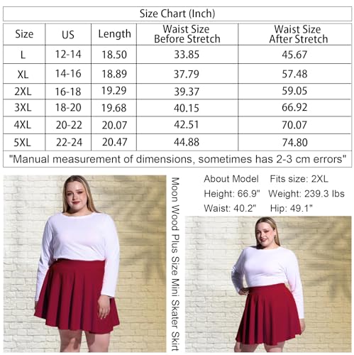 Moon Wood Women'S Plus Size Mini Skater Skirt- Basic Versatile High Waisted Flared Casual Stretchy Skirts Burgundy thumb #5