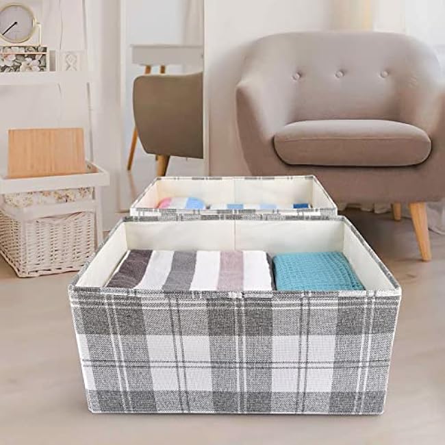 ANMINY 2PCS Storage Baskets Closet Storage Organizer Bins with Handles, Foldable Large Fabric Storage Bins for Shelves, Rectangular Baskets Laundry Clothes Blanket Cubes - Light Gray, Extra Large