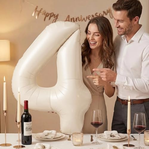 Image of Number Balloons for Birthday Decorations - 40 Inch Large Party Balloons 4, Cream Foil Number Balloons for Boys Girls, Balloons for Party Supplies