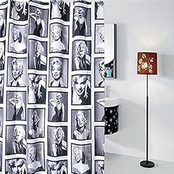 Cortina Marilyn Monroe Uomere, cortina de ducha de tela decorativa de Marilyn Monroe con 12 ganchos de 182 x 182 cm.