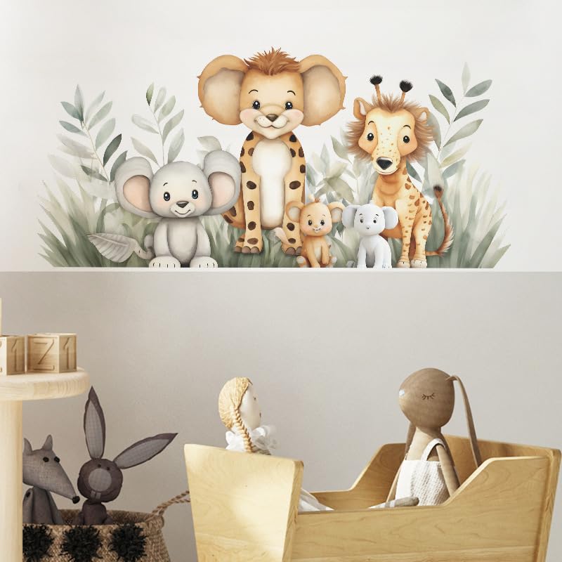 Image of Jungle Animal Friends Wall Decal for Nursery Baby Room Children's Bedroom Playroom Classroom Decor-Self-Adhesive