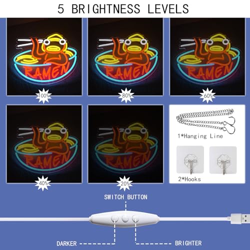 Image of Ramen Neon Sign Noodle LED Neon Lights Dimmable Ramen Neon Light Sign Cartoon LED Neon Signs for Noodle Kitchen Restaurant Pub Home Room Cafe Club Shop Sign Decor