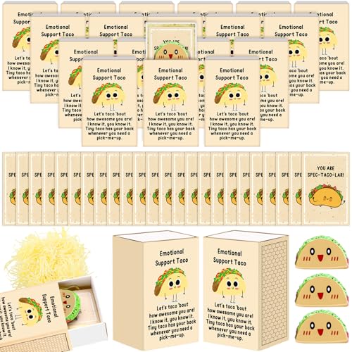 Wonderjune 36 Sets Emotional Support Taco Bulk Positive Taco with Inspirational Cards Motivational Employee Appreciation Gifts Funny Back to School Supplies First Day of School Gifts