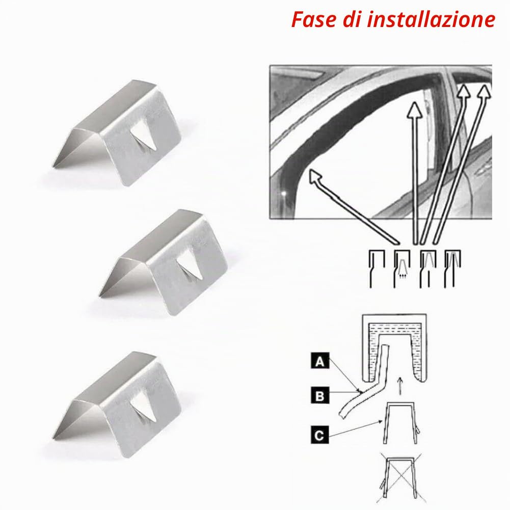 Stainless Steel Windshield Clip,Wind Deflector Fitting Clips,Windscreen Slot Fixing Clip,Clip Deflettori Auto,Clip in Acciaio per Parabrezza Auto in Acciaio Inossidabile 10 Pezzi Tokaneit