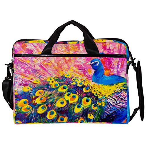 Pintura al óleo de pavo real en funda bandolera para ordenador portátil de 15.4 pulgadas