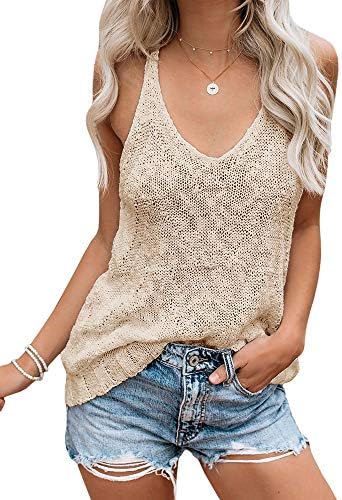 Ybenlow Womens V Neck Sweater Tank Tops Knit Vest Summer Casual Sheer Sleeveless Tops Khaki