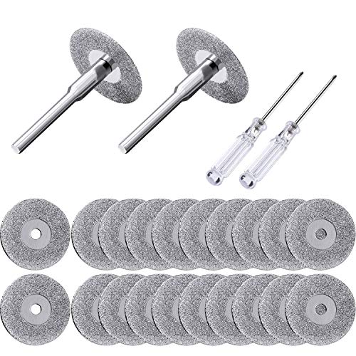 20 Pieces 22 mm Diamond Cutting Wheel Cut Off Discs Coated Rotary Tools with 4 Pack Mandrel and 2 Pack Screwdriver